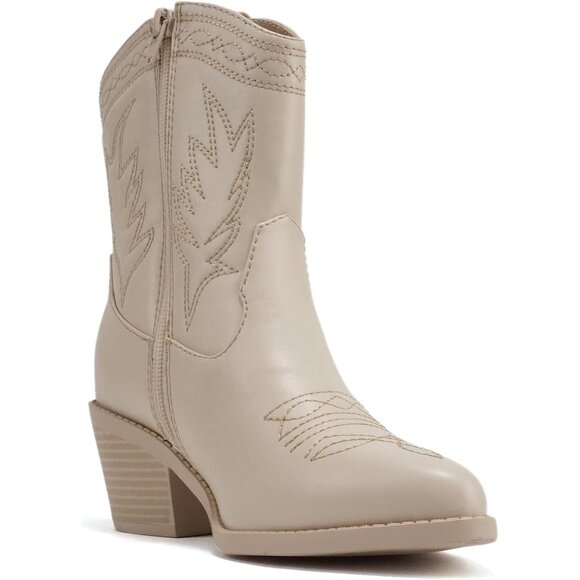 Women's Cream Western Cowgirl Stitched Mid Calf Ankle Boots Side Zipper - Picture 4 of 4